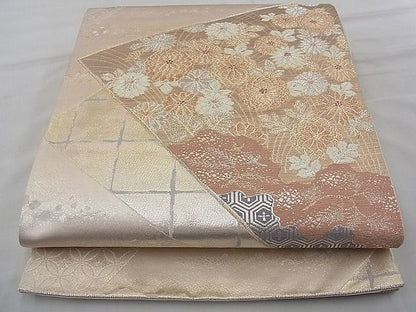 平和屋着物◎六通柄袋帯 唐織 色紙秋草文 金糸 逸品 BAAG7306ph