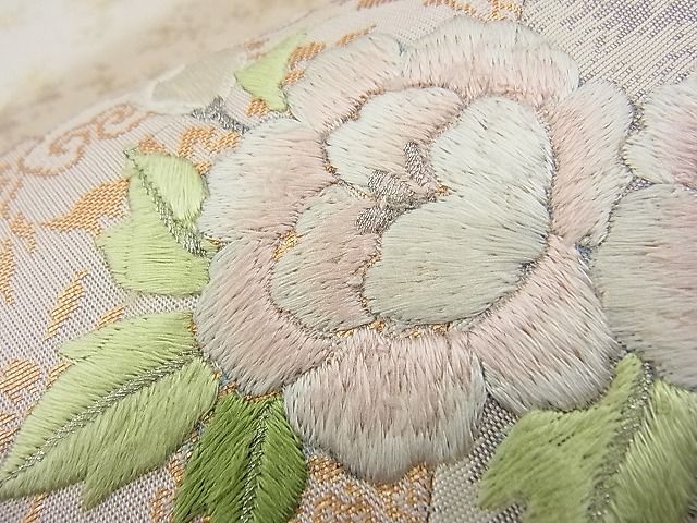 平和屋着物◎太鼓柄袋帯 刺繍 切嵌 籬菊牡丹文 金糸 逸品 BAAG7308ph