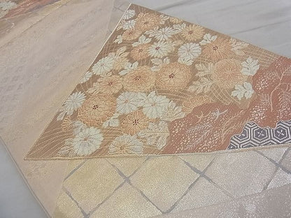 平和屋着物◎六通柄袋帯 唐織 色紙秋草文 金糸 逸品 BAAG7306ph