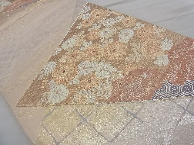 平和屋着物◎六通柄袋帯 唐織 色紙秋草文 金糸 逸品 BAAG7306ph