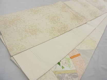 平和屋着物◎太鼓柄袋帯 刺繍 切嵌 籬菊牡丹文 金糸 逸品 BAAG7308ph