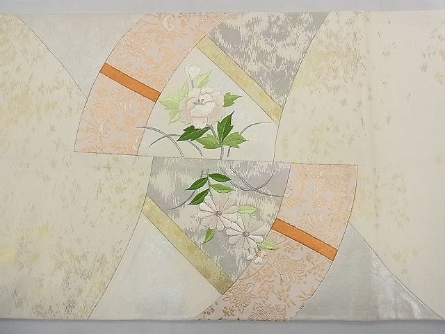 平和屋着物◎太鼓柄袋帯 刺繍 切嵌 籬菊牡丹文 金糸 逸品 BAAG7308ph
