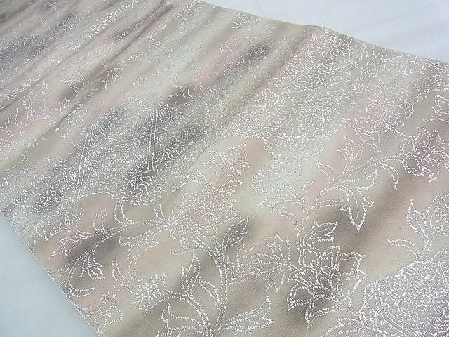 平和屋着物◎全通柄袋帯　手染織　道長花唐草文　銀糸　逸品　BAAG7322ph