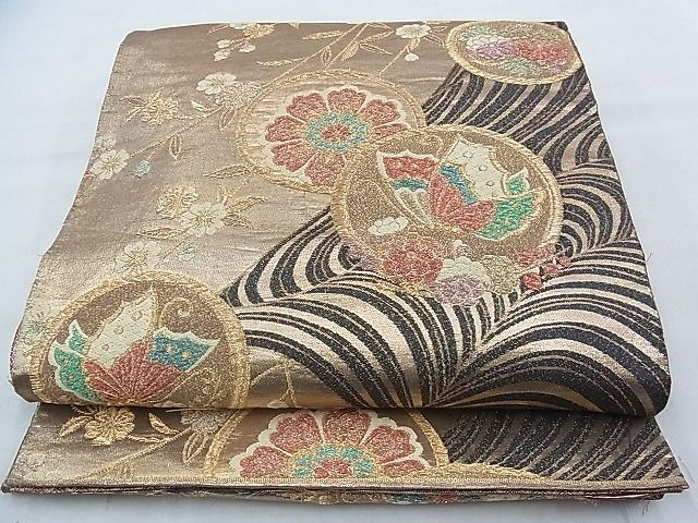 平和屋着物◎佐賀錦 六通柄袋帯 花蝶丸文 金糸 逸品 BAAG7329ph