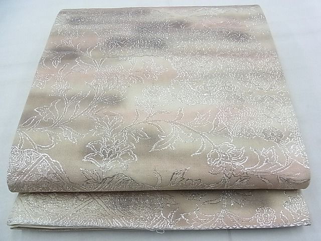 平和屋着物◎全通柄袋帯　手染織　道長花唐草文　銀糸　逸品　BAAG7322ph