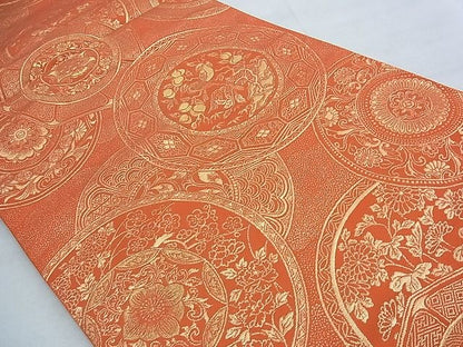 平和屋着物◎六通柄袋帯 花絵皿 金糸 逸品 BAAG7345ph