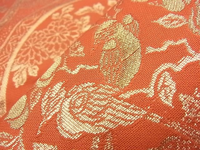 平和屋着物◎六通柄袋帯 花絵皿 金糸 逸品 BAAG7345ph