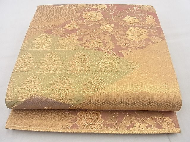 平和屋着物◎六通柄袋帯 松皮菱名物裂 金糸 逸品 BAAG7377ph