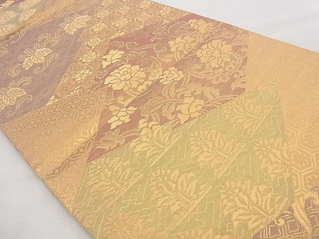 平和屋着物◎六通柄袋帯 松皮菱名物裂 金糸 逸品 BAAG7377ph