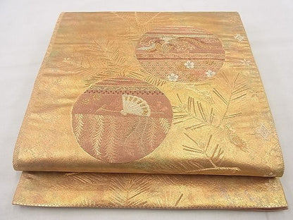 平和屋着物◎六通柄袋帯 唐織 松蒔絵吉祥紋 金糸 逸品 BAAG7379ph