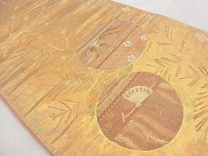 平和屋着物◎六通柄袋帯 唐織 松蒔絵吉祥紋 金糸 逸品 BAAG7379ph