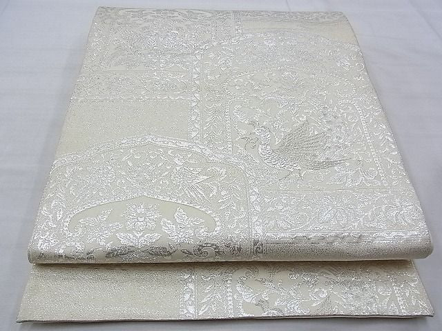 平和屋着物◎六通柄袋帯 鳳凰花唐草文 銀糸 逸品 BAAG9702if