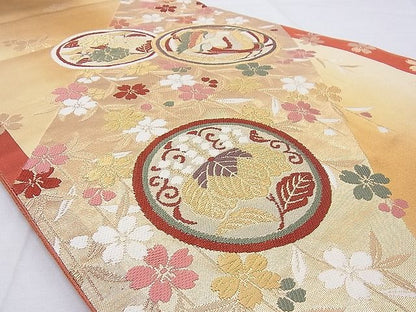 平和屋着物◎六通柄袋帯 唐織 鳳凰花丸文 金糸 逸品 BAAG9711if