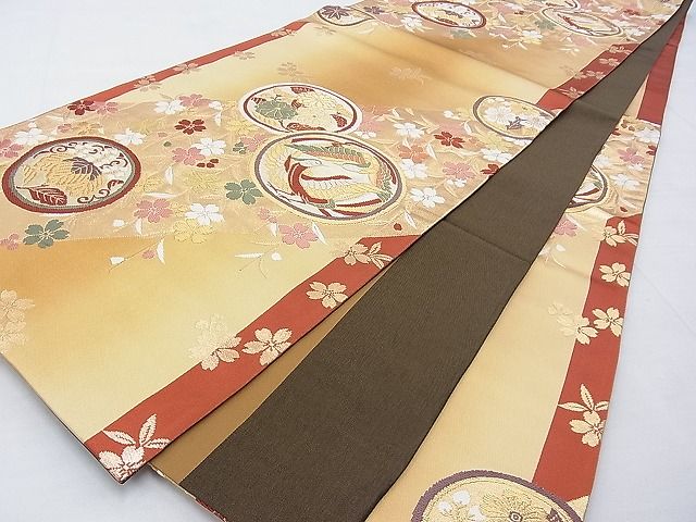 平和屋着物◎六通柄袋帯 唐織 鳳凰花丸文 金糸 逸品 BAAG9711if