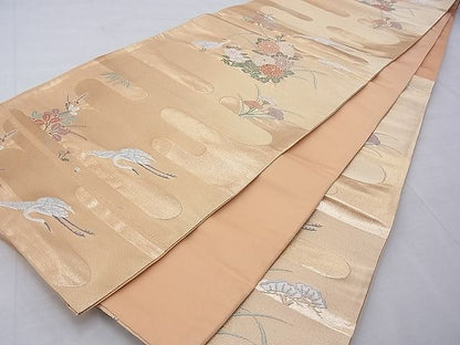 平和屋着物◎六通柄袋帯 唐織 エ霞飛鶴花文 金糸 逸品 BAAG9718if