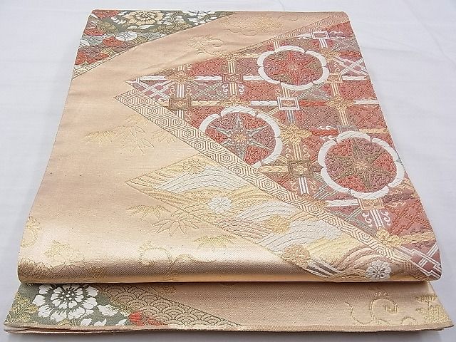 平和屋着物◎六通柄袋帯 唐織 正倉院色紙重ね 金糸 逸品 BAAG9703if