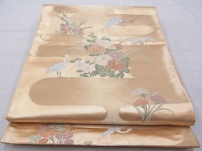 平和屋着物◎六通柄袋帯 唐織 エ霞飛鶴花文 金糸 逸品 BAAG9718if