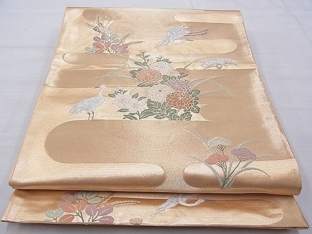 平和屋着物◎六通柄袋帯 唐織 エ霞飛鶴花文 金糸 逸品 BAAG9718if