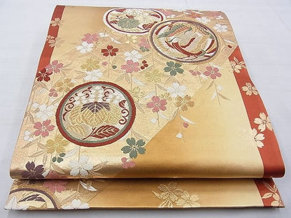 平和屋着物◎六通柄袋帯 唐織 鳳凰花丸文 金糸 逸品 BAAG9711if