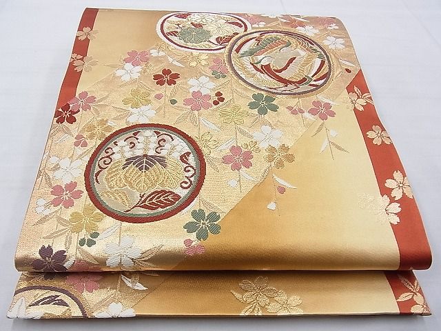 平和屋着物◎六通柄袋帯 唐織 鳳凰花丸文 金糸 逸品 BAAG9711if