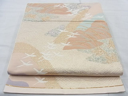 平和屋着物◎六通柄袋帯 唐織 遠山花鳥文 金糸 逸品 BAAG9734if