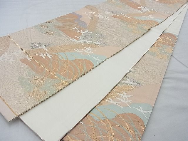 平和屋着物◎六通柄袋帯 唐織 遠山花鳥文 金糸 逸品 BAAG9734if