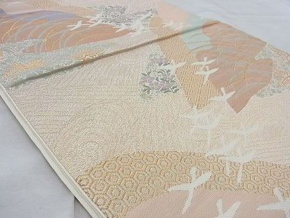 平和屋着物◎六通柄袋帯 唐織 遠山花鳥文 金糸 逸品 BAAG9734if