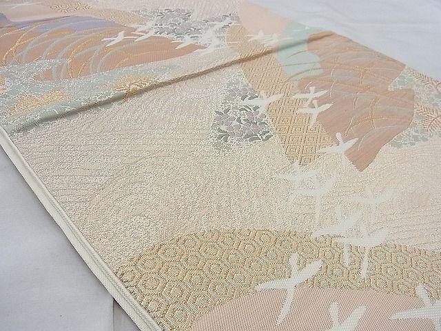 平和屋着物◎六通柄袋帯 唐織 遠山花鳥文 金糸 逸品 BAAG9734if