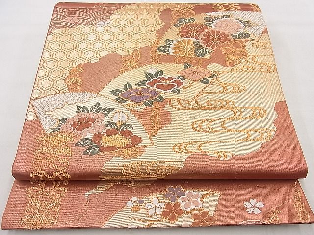 平和屋着物◎六通柄袋帯 唐織 道長地紙花文 金糸 逸品 BAAF7586wk