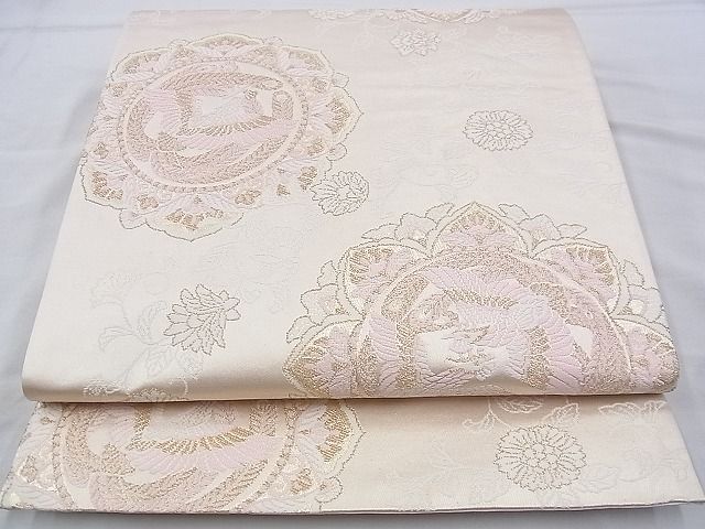 平和屋着物◎六通柄袋帯 唐織 向い鳥花唐草文 金糸 逸品 BAAH1218wk
