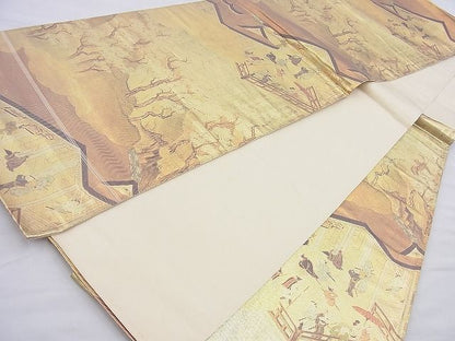 平和屋着物◎六通柄袋帯 手描き 洛中洛外図 金糸 逸品 BAAH1307wk