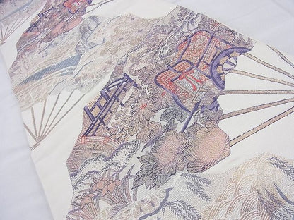 平和屋着物◎六通柄袋帯 唐織 扇面風景文 金糸 逸品 BAAH1304wk