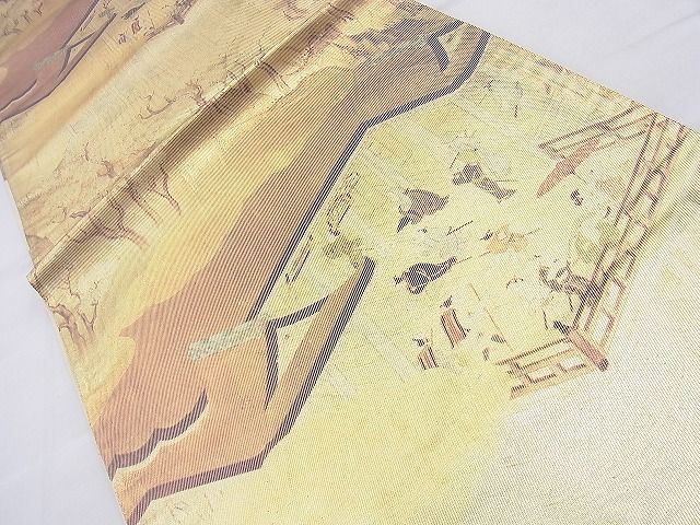 平和屋着物◎六通柄袋帯 手描き 洛中洛外図 金糸 逸品 BAAH1307wk