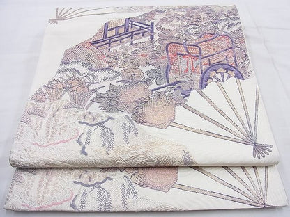平和屋着物◎六通柄袋帯 唐織 扇面風景文 金糸 逸品 BAAH1304wk