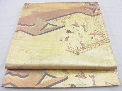 平和屋着物◎六通柄袋帯 手描き 洛中洛外図 金糸 逸品 BAAH1307wk