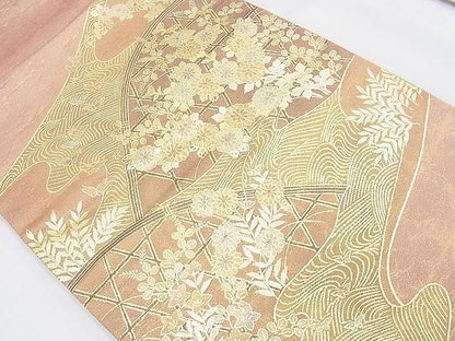 平和屋着物◎太鼓柄袋帯 流水籬秋草文 金彩 逸品 BAAH1016ns