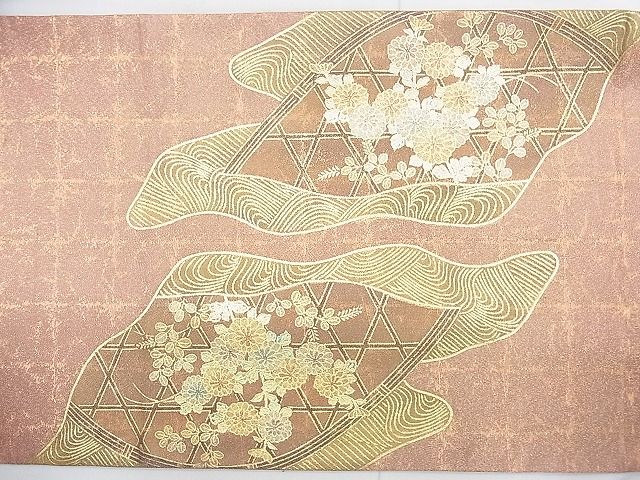 平和屋着物◎太鼓柄袋帯 流水籬秋草文 金彩 逸品 BAAH1016ns