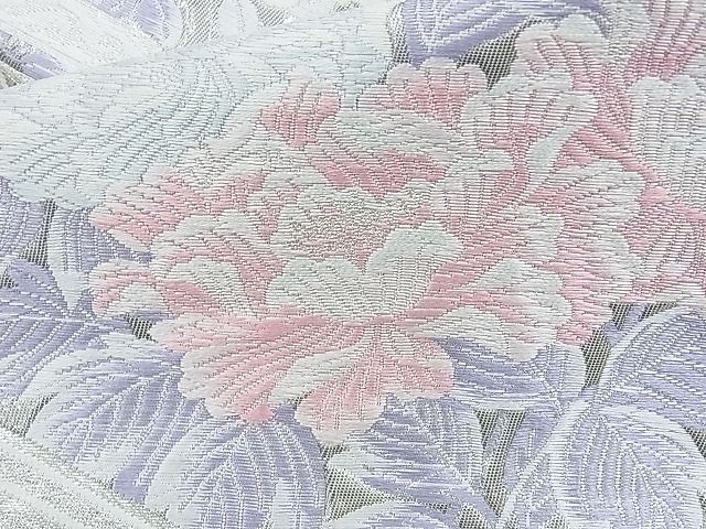 平和屋着物◎六通柄袋帯 唐織 松皮菱吉祥花文 九百錦 プラチナ箔 銀糸 逸品 BAAG6501xa
