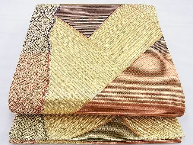 平和屋着物◎佐賀錦 六通柄袋帯 切嵌文様 金糸 逸品 BAAG6525xa