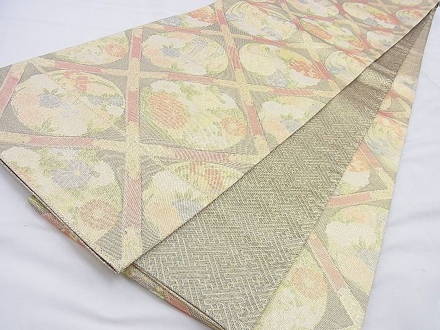 平和屋着物◎七彩佐賀錦 六通柄袋帯 菱天井花丸文 金糸 逸品 BAAG6564xa