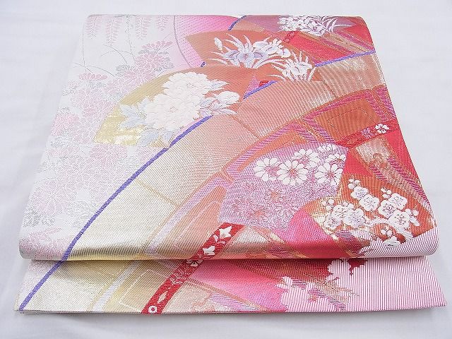 平和屋着物◎六通柄袋帯 唐織 地紙風景花文 金銀糸 逸品 BAAG6560xa