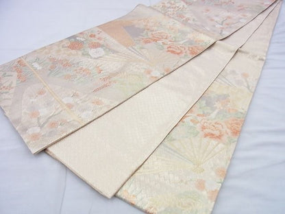 平和屋着物◎宝珠本佐賀錦 六通柄袋帯 扇面流水花文 九百錦 金糸 逸品 BAAG5825jm