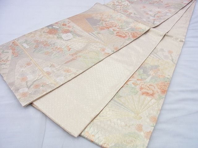 平和屋着物◎宝珠本佐賀錦 六通柄袋帯 扇面流水花文 九百錦 金糸 逸品 BAAG5825jm