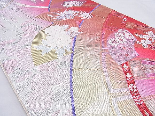 平和屋着物◎六通柄袋帯 唐織 地紙風景花文 金銀糸 逸品 BAAG6560xa