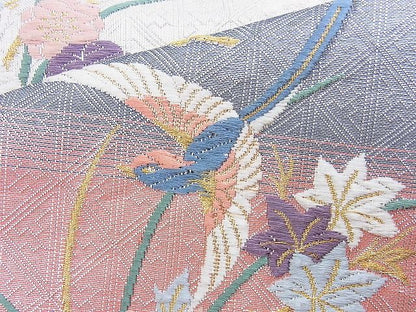 平和屋着物◎佐賀錦 六通柄袋帯 唐織 扇面花鳥文 金銀糸 逸品 BAAG6558xa