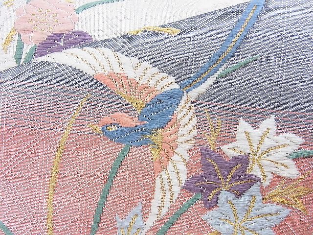 平和屋着物◎佐賀錦 六通柄袋帯 唐織 扇面花鳥文 金銀糸 逸品 BAAG6558xa