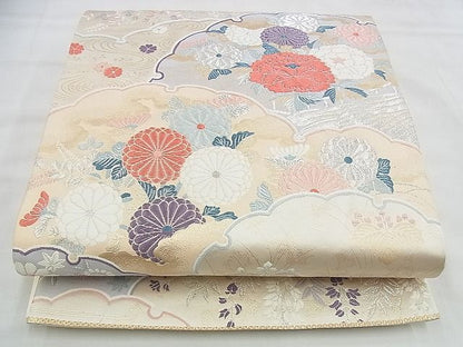 平和屋着物◎六通柄袋帯 唐織 雪輪青海波花文 九百錦 金銀糸 逸品 BAAG6574xa