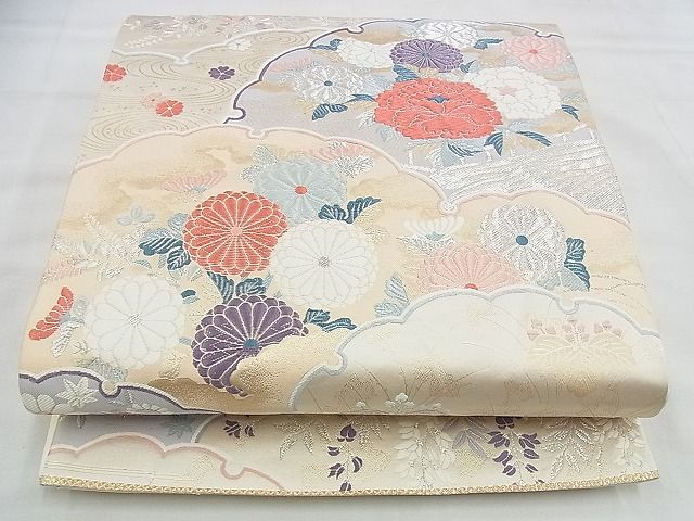 平和屋着物◎六通柄袋帯 唐織 雪輪青海波花文 九百錦 金銀糸 逸品 BAAG6574xa