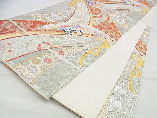 平和屋着物◎六通柄袋帯 唐織 蒔絵瑞鳥文 プラチナ箔 逸品 BAAG6570xa