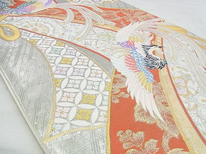 平和屋着物◎六通柄袋帯 唐織 蒔絵瑞鳥文 プラチナ箔 逸品 BAAG6570xa